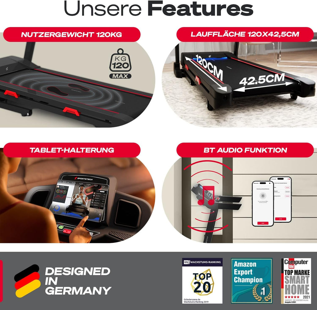 Sportstech F31s: Profi-Laufband, 4,5 PS, 16 km/h, Bluetooth & App