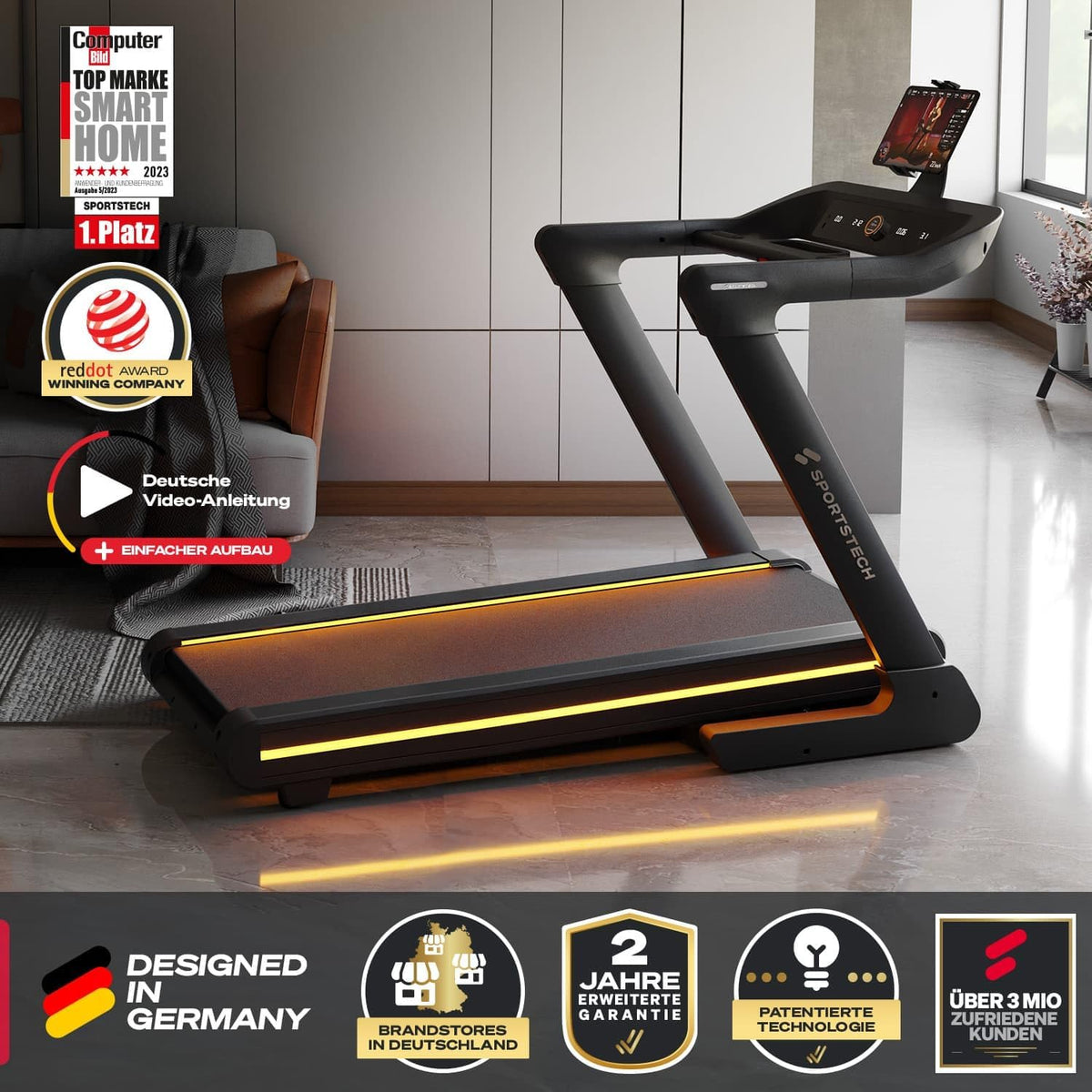 Sportstech sTread Pro/Lite: Klappbares Laufband, 20 km/h, 17 % Steigung