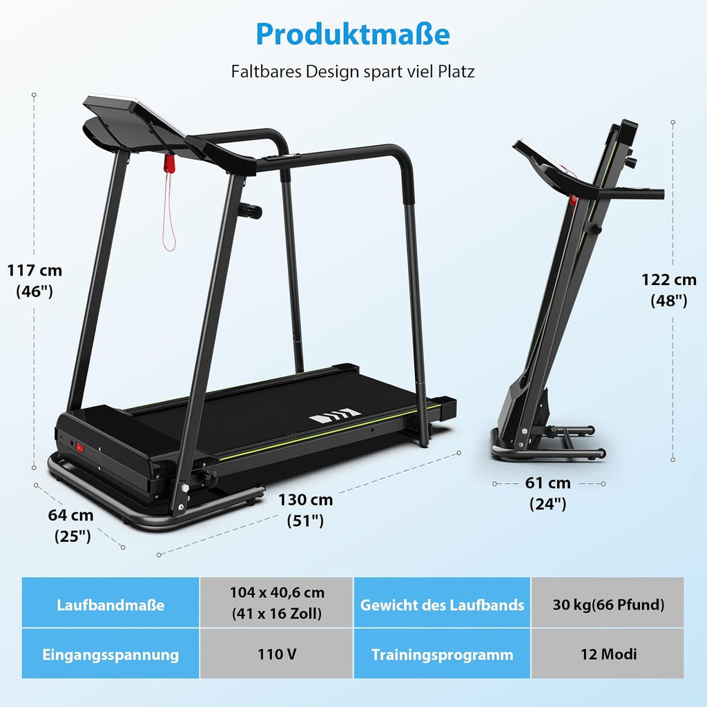 CIIHI Senioren Laufband: Heimtrainer mit extra langen Handläufen für Senioren