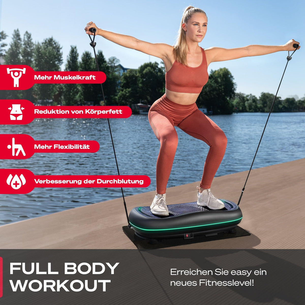 Sportstech 4D Vibrationsplatte: Smart LED, Bluetooth, Fitness & Yoga
