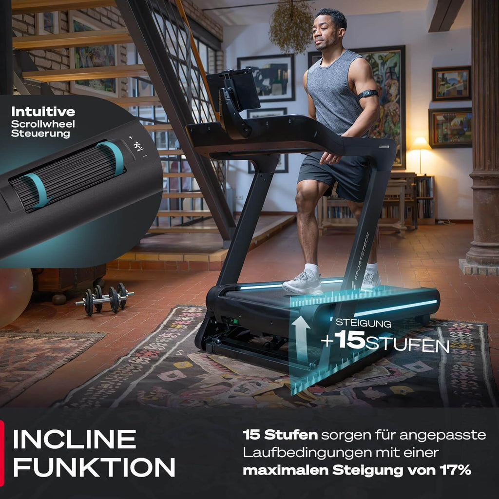 Sportstech sTread Pro/Lite: Klappbares Laufband mit 20 km/h, 17 % Steigung und 7 PS Motor
