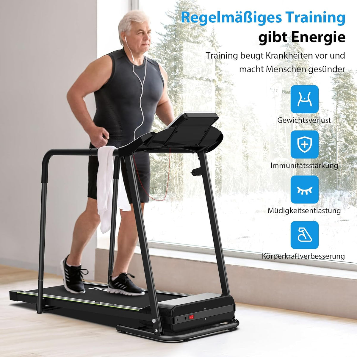 CIIHI Senioren Laufband: Heimtrainer mit extra langen Handläufen für Senioren