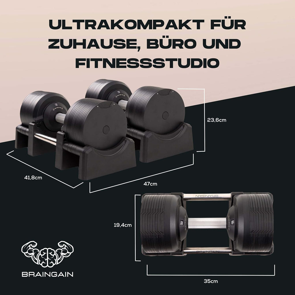 BRAINGAIN Verstellbare Hanteln: Chrom/Schwarz, Krafttraining für Zuhause
