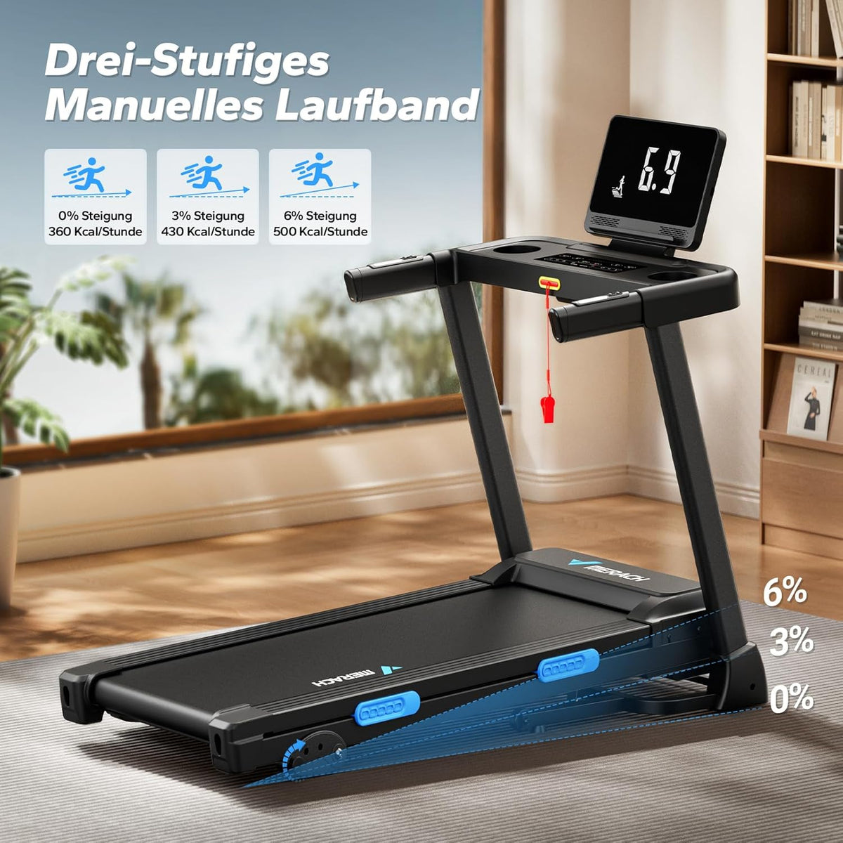 MERACH Klappbares Laufband: 2,5 PS, Steigung, 0,8–12 km/h für Zuhause