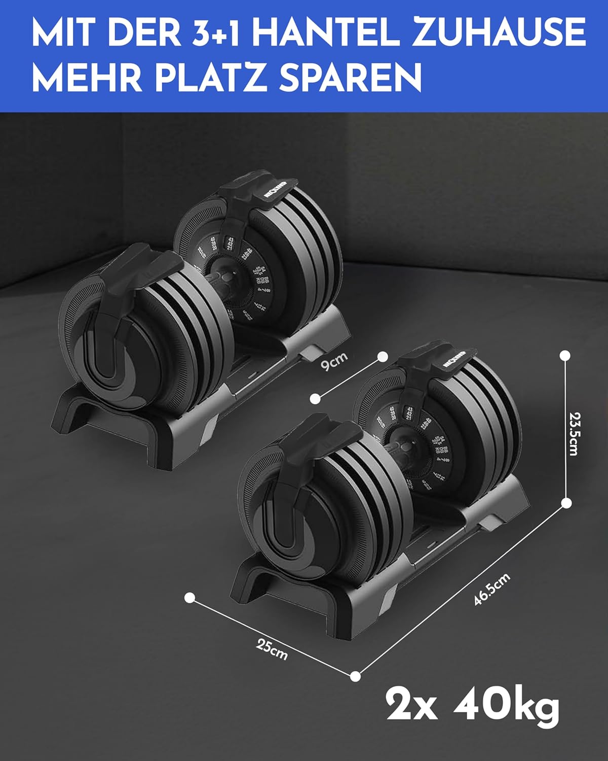 NEOLYMP Verstellbare Kurzhantel 2–40 kg mit Schnellverstellung, Einzelstück