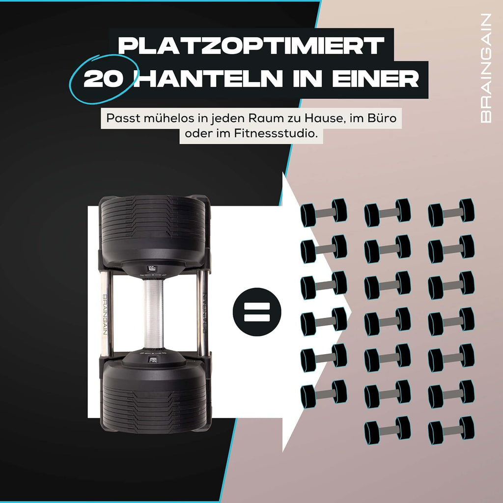 BRAINGAIN Verstellbare Hanteln: Chrom/Schwarz, Krafttraining für Zuhause