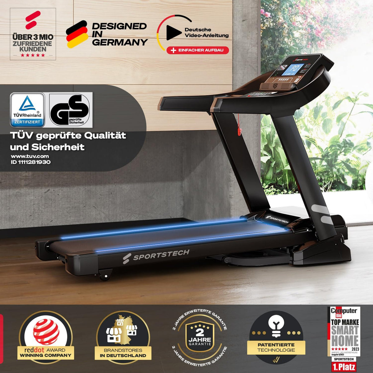 Sportstech F37s: Klappbares Laufband, 7 PS, 20 km/h, Steigung & App