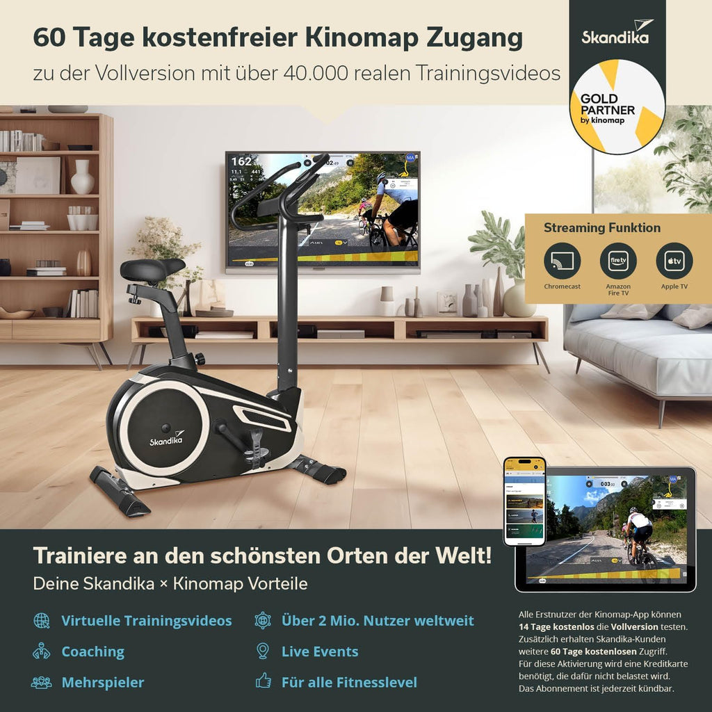 Skandika Morpheus: Ergometer mit App‑Steuerung, Pulsgurt und Tablethalter