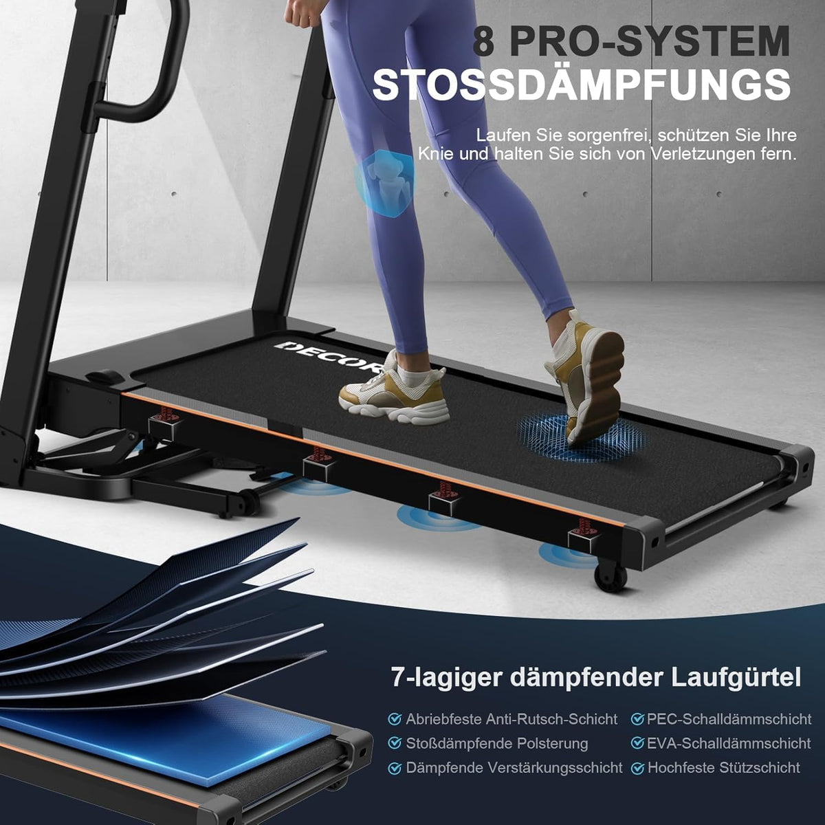 Decorcn Laufband: 4,5 PS, klappbar, 16 km/h, Steigung, LCD & Bluetooth