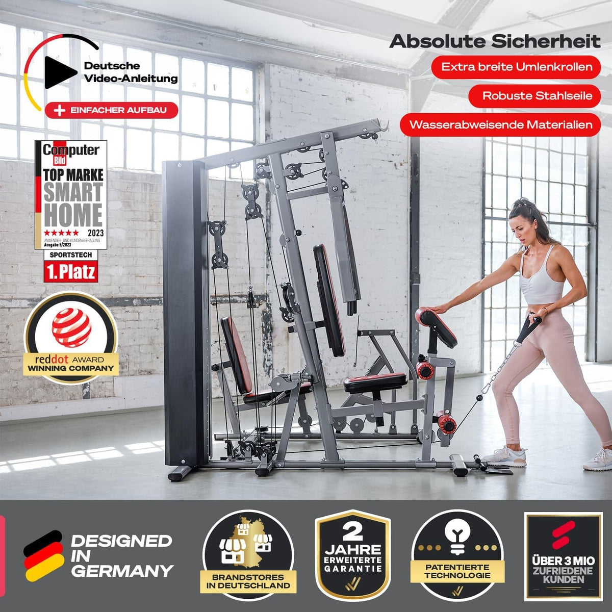 Sportstech HGX300: Multifunktions-Kraftstation mit Beinpresse, Stepper & Powertower