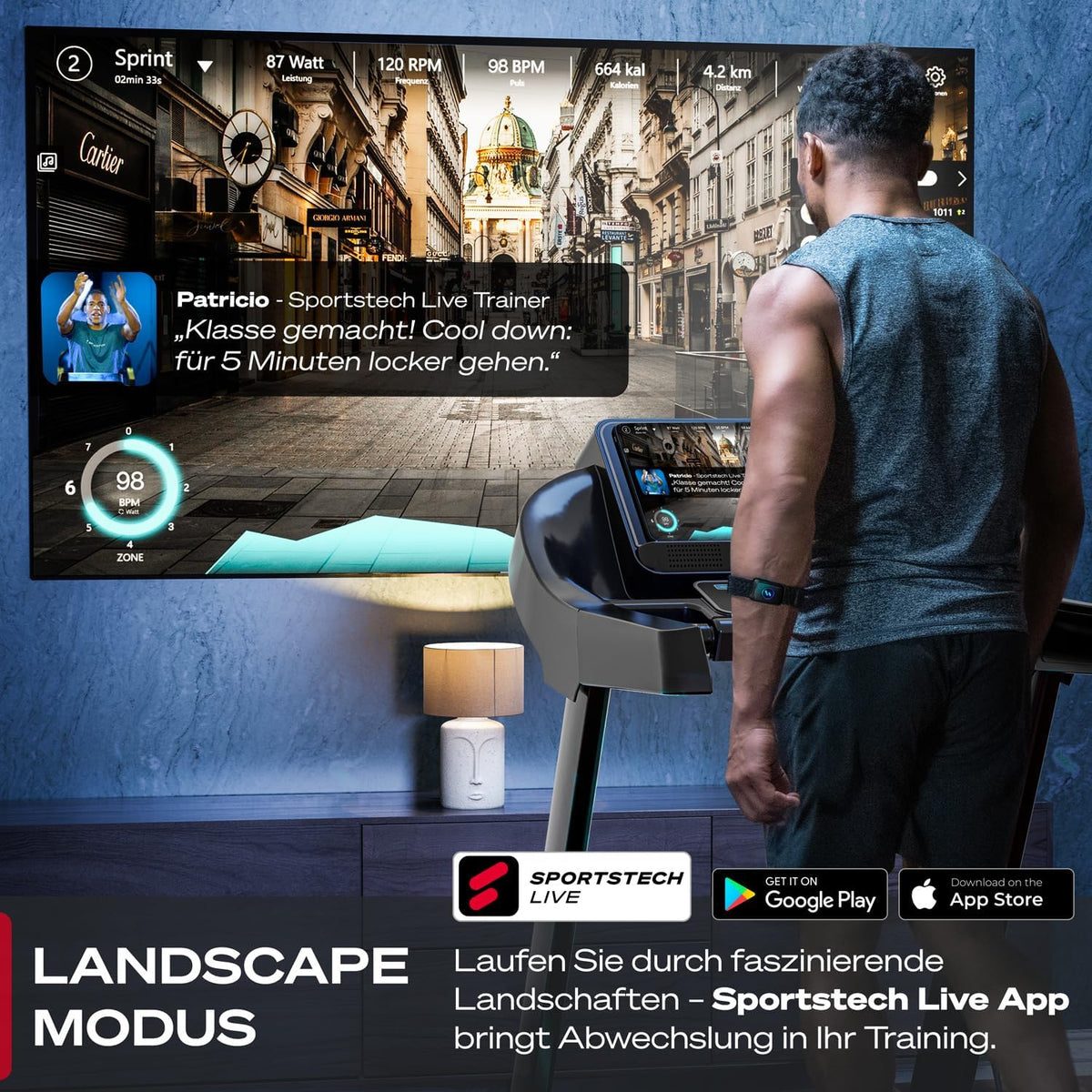 Sportstech F37s: Klappbares Laufband, 7 PS, 20 km/h, Steigung & App