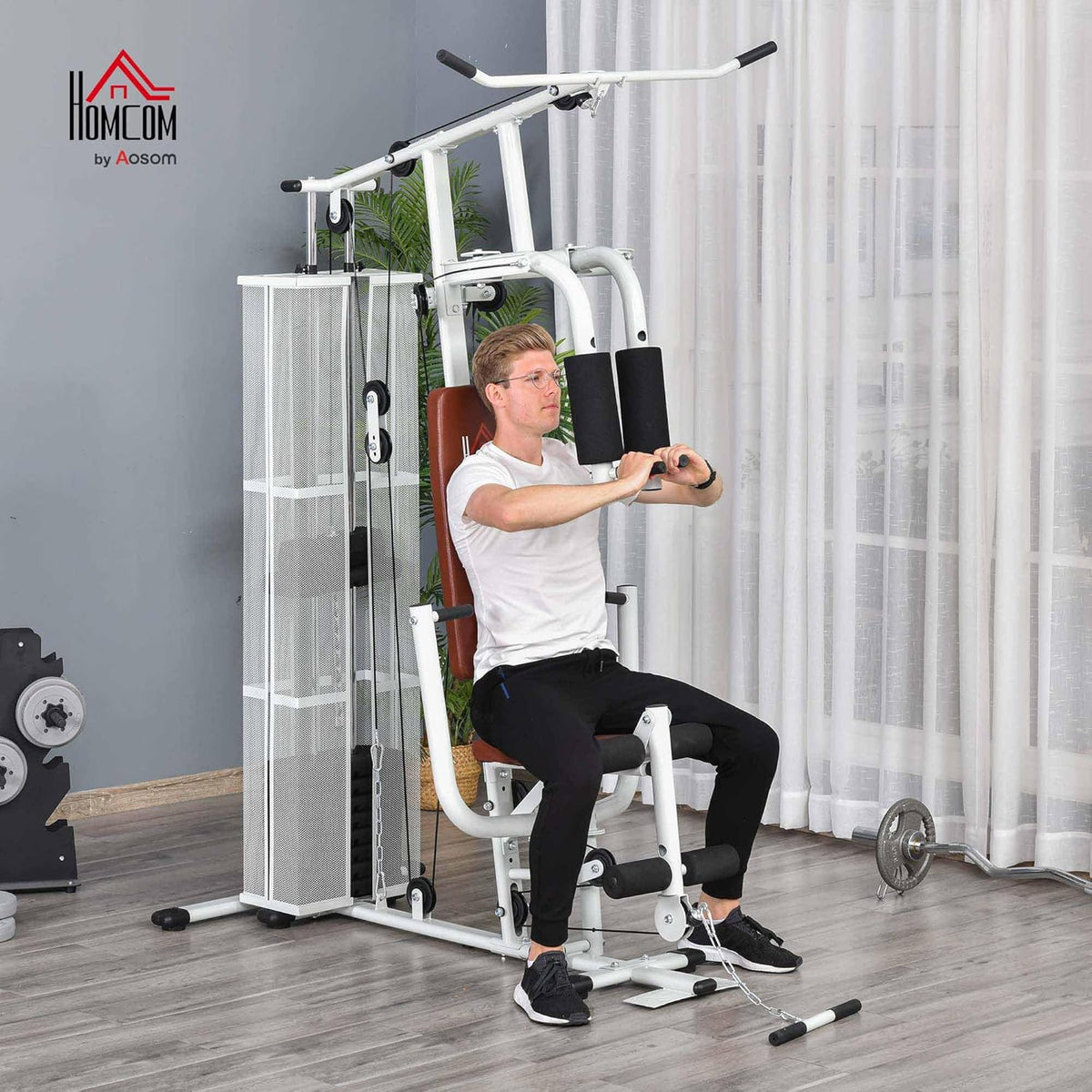HOMCOM Multistation: Kraftstation mit Latzug, Butterfly & 45 kg Gewichten